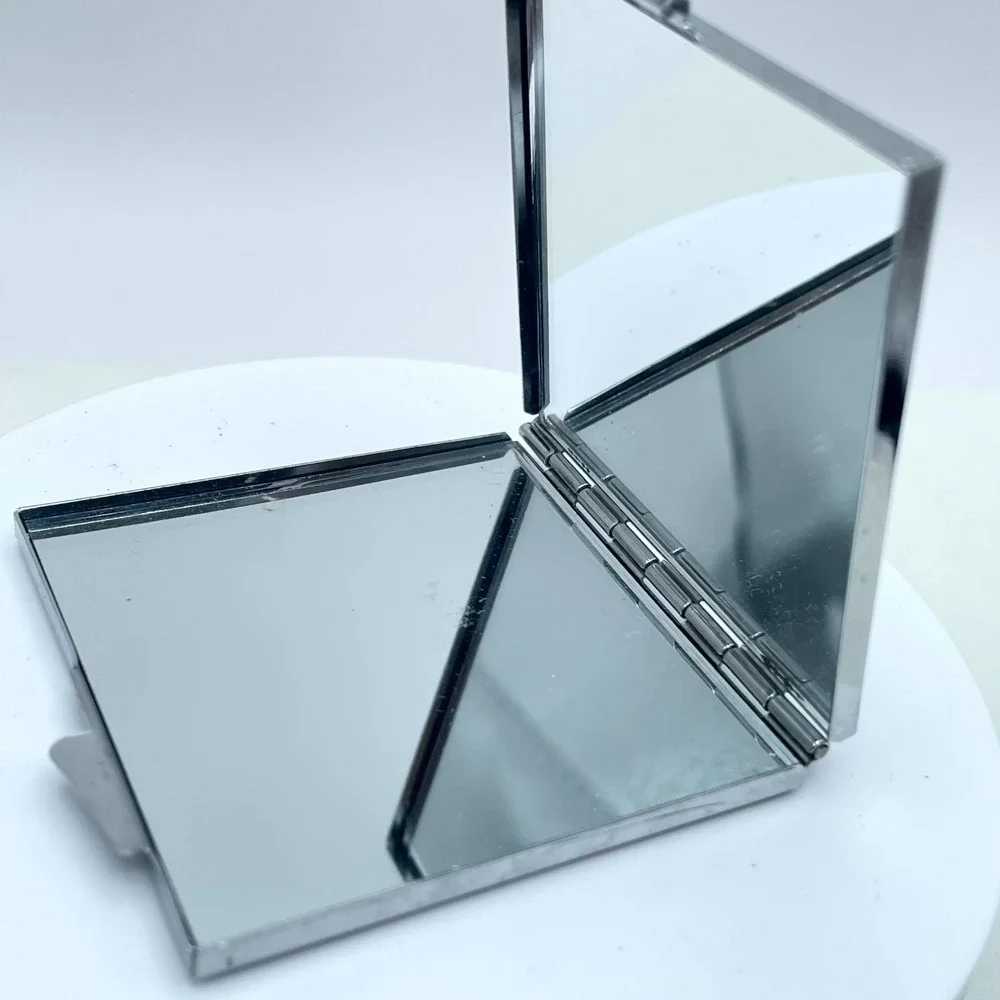 Classic Silver-Tone Rhinestones Embellished Square Compact Pocket Makeup Mirror